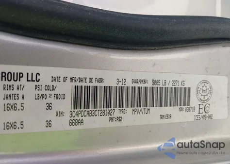 2012 Dodge Journey Cvp/Se Plus from USA, damaged, VIN 3C4PDCAB3CT281027